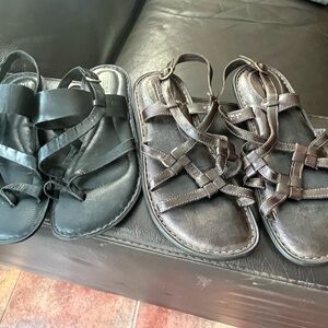 Two pairs Born Black and Brown Strappy Sandals